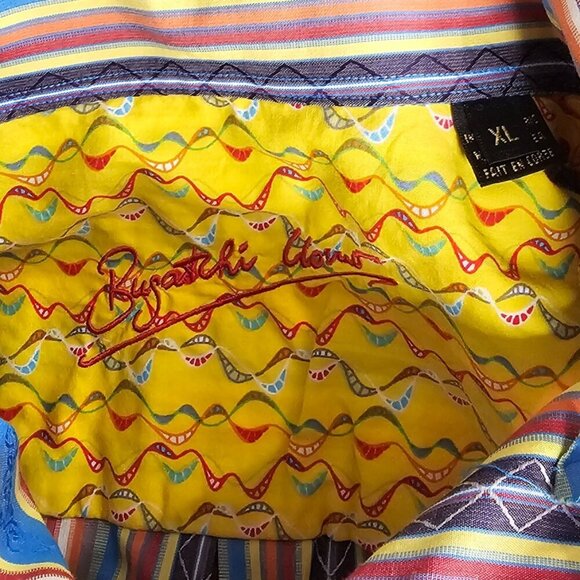 Bugatchi Uomo Mens Long Sleeve Colorful  Button Up Shirt, Flip Cuffs, Size XL - Picture 3 of 9